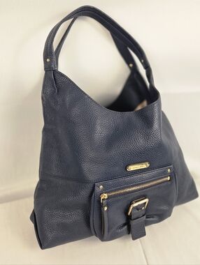 Michael Kors Bedford Navy Pebbled Leather Hobo Shoulder Bag